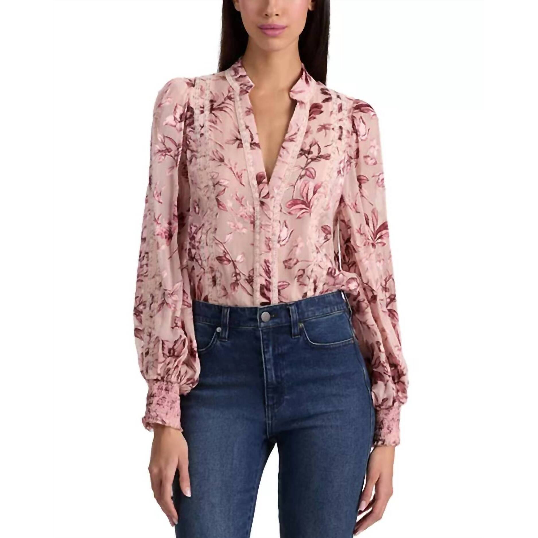 New Alice + Olivia Arlette Blouse In Mystic Garden English Rose